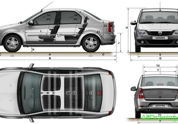 Dacia Logan (2009) (Дачиа Логан (2009)) - чертежи (рисунки) автомобиля